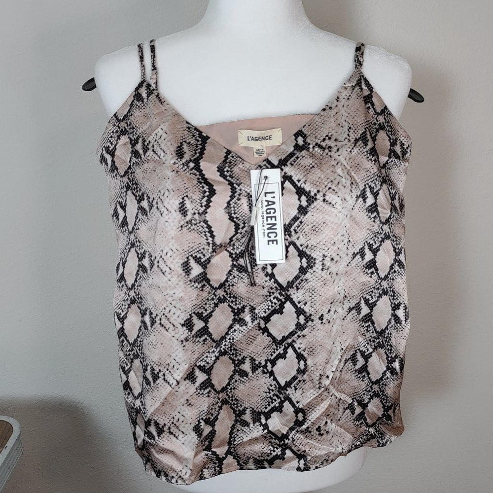 L'AGENCE Jane Spaghetti Strap Python Print Silk Top XS